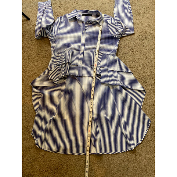 FX JC Women's Blue White Striped Peplum Collared Button Down Shirt Med High Low - Picture 7 of 13